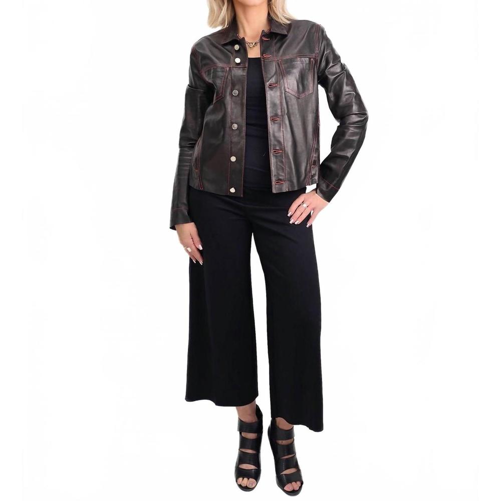 NEW BLU ICE crop stiched leather jacket in black